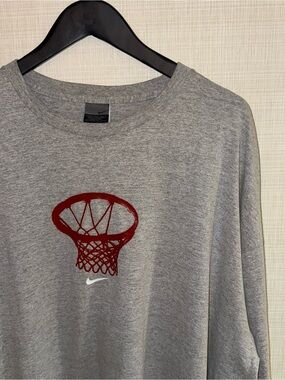 Vtg Y2K Nike Basketball Sports Swoosh Check Center Logo Long-Sleeve T-Shirt XXL